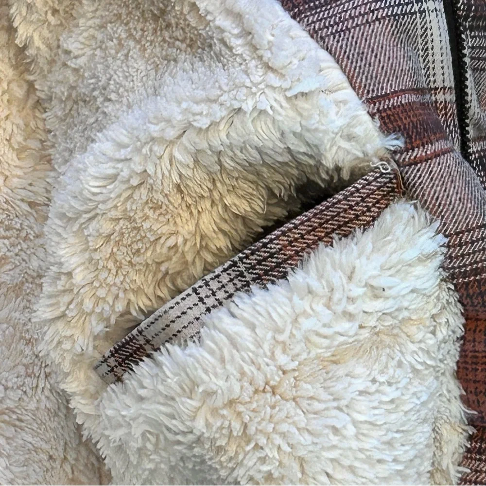 Levi's® Sherpa Lined Brown Ombre Plaid Shirt Jacket Jersey Hoodie Men’s L NEW - Picture 11 of 16